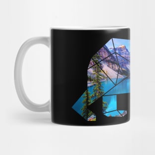 Polygon bear with the Moraine Lake in Canada as a background Mug